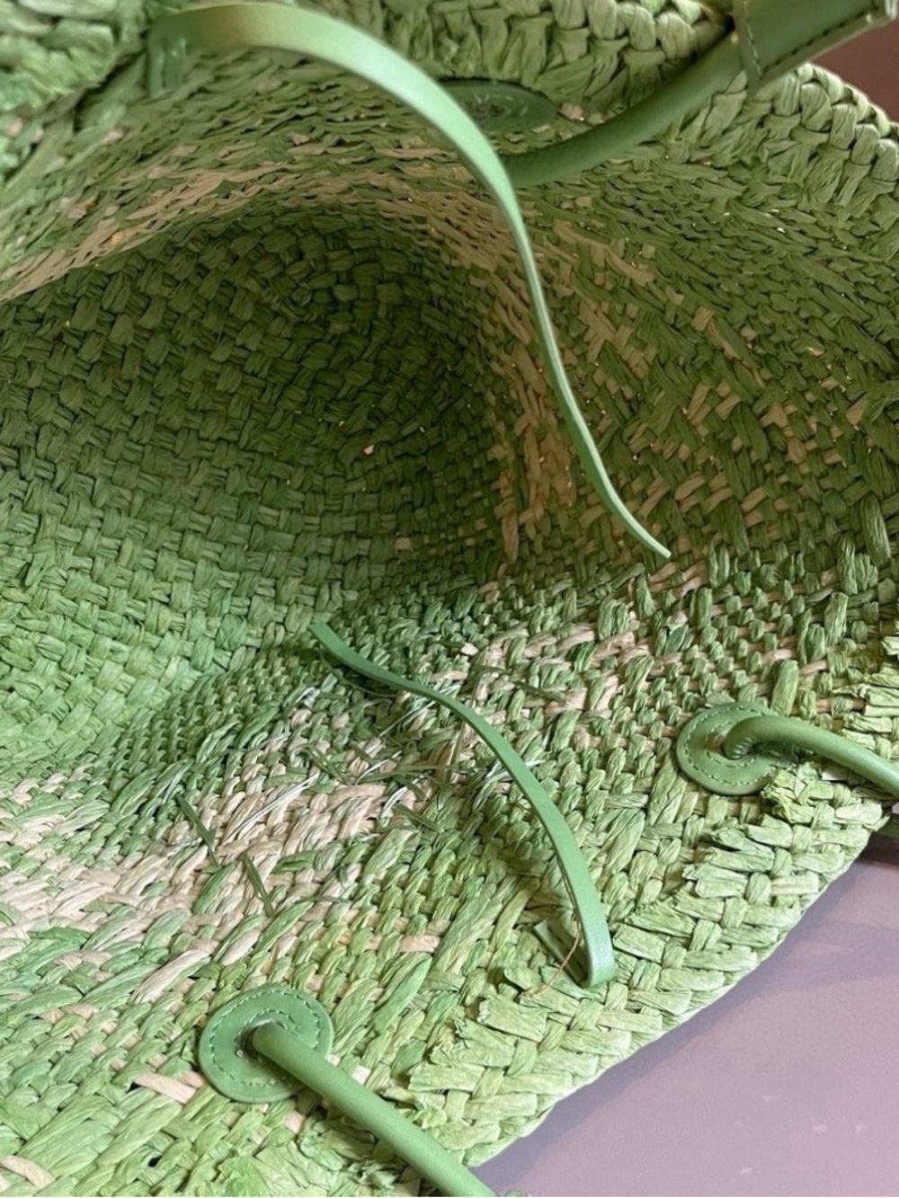 Loewe Lime Green Woven Anagram Tote - Picture 5 of 8